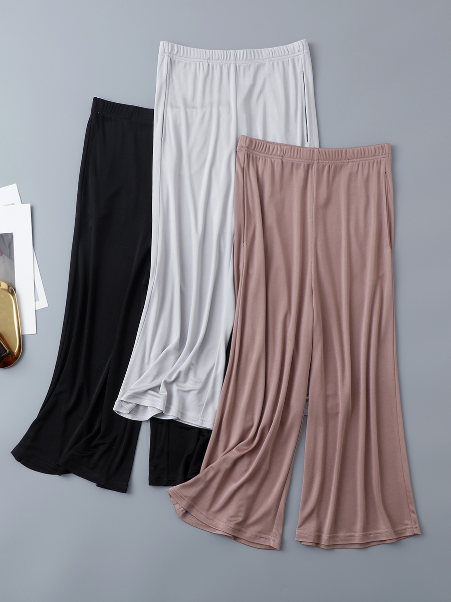 Spring and Summer Heavy Knitted Silk Wide-leg Pants Women's Slimming All-match Mulberry Silk Breathable Loose Large Size Capri Pants