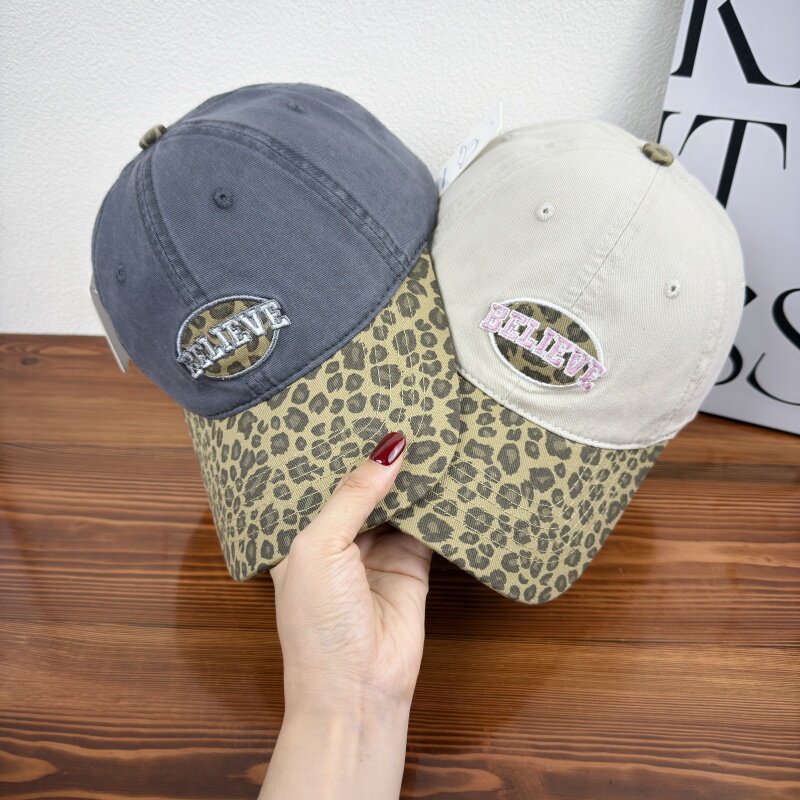 Letter Embroidery Baseball Cap for Women, Leopard Print, American Retro Style, New Model, Face-Slimming Duckbill Cap, Spring and Autumn Soft Top Hat for Men