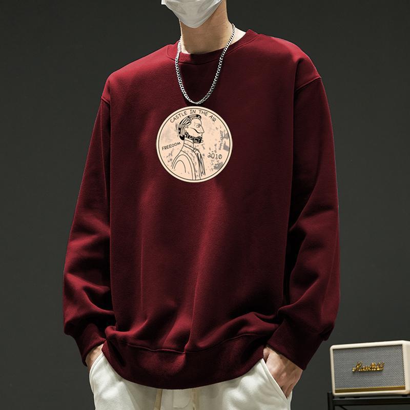 Crewneck Sweater Men's Autumn and Winter New fleece-lined Loose Base Shirt Men's Long-sleeved T-shirt Hoodless Top