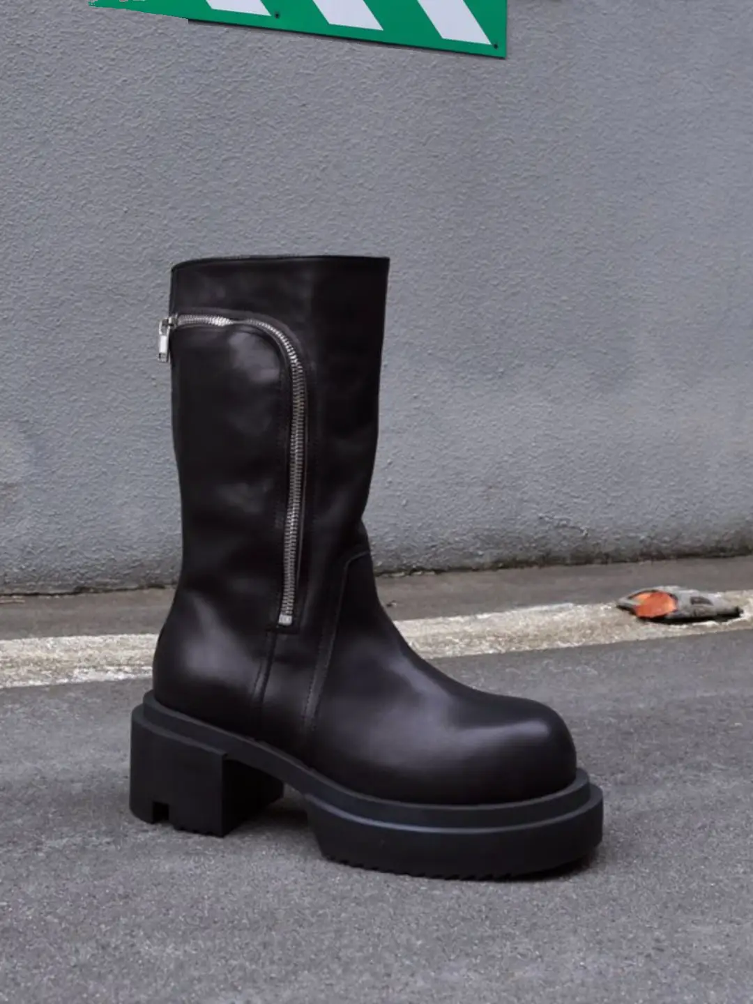 R0 High-Top Pocket Boots Trendy Men's High-Heeled Thick-Soled High-Top Zipper Boots 10cm Internal and External Height Increase Large Round Toe Unisex Boots