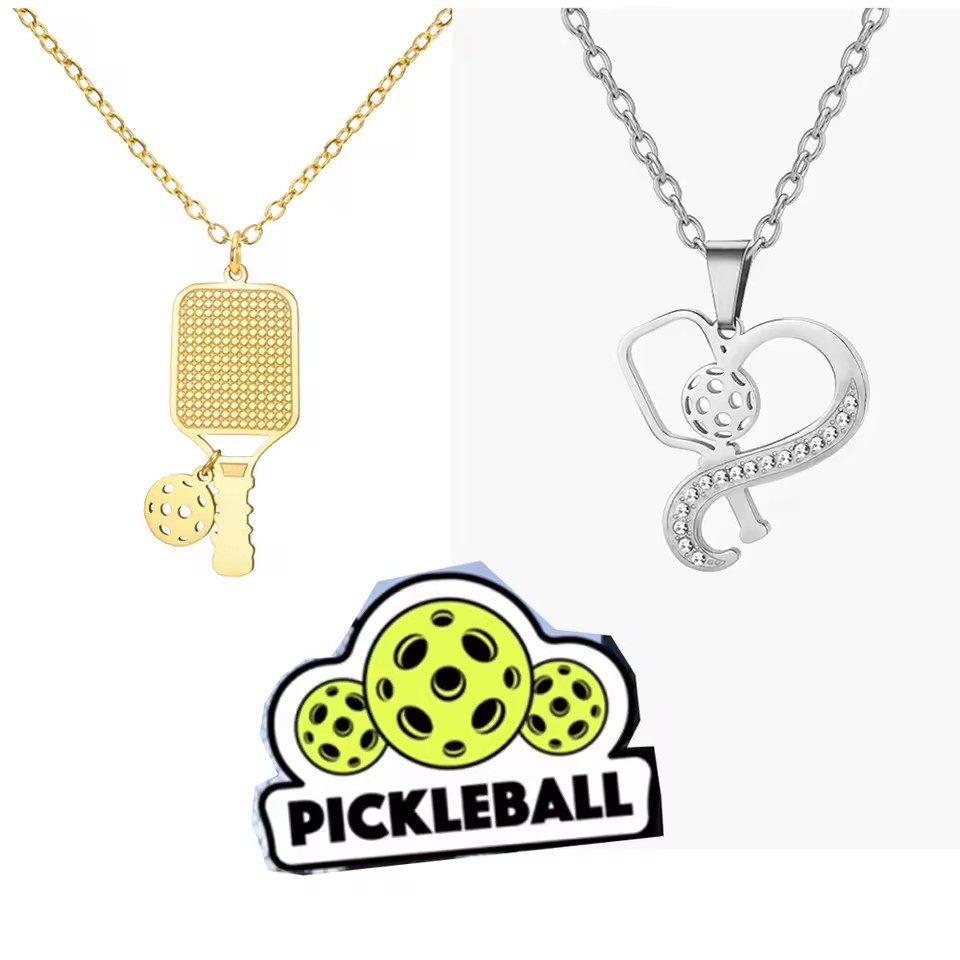 Hot-Selling Pickleball Pendant Necklace Made of 304 Stainless Steel, Trendy Heart-Shaped Pendant, Simple Jewelry