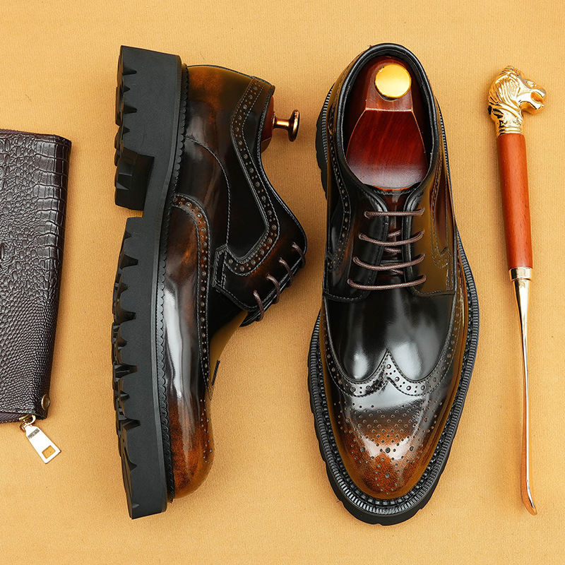 [vip for] Taobao for patent leather bright leather shoes men's British carved brogue pointed thick-soled men's shoes