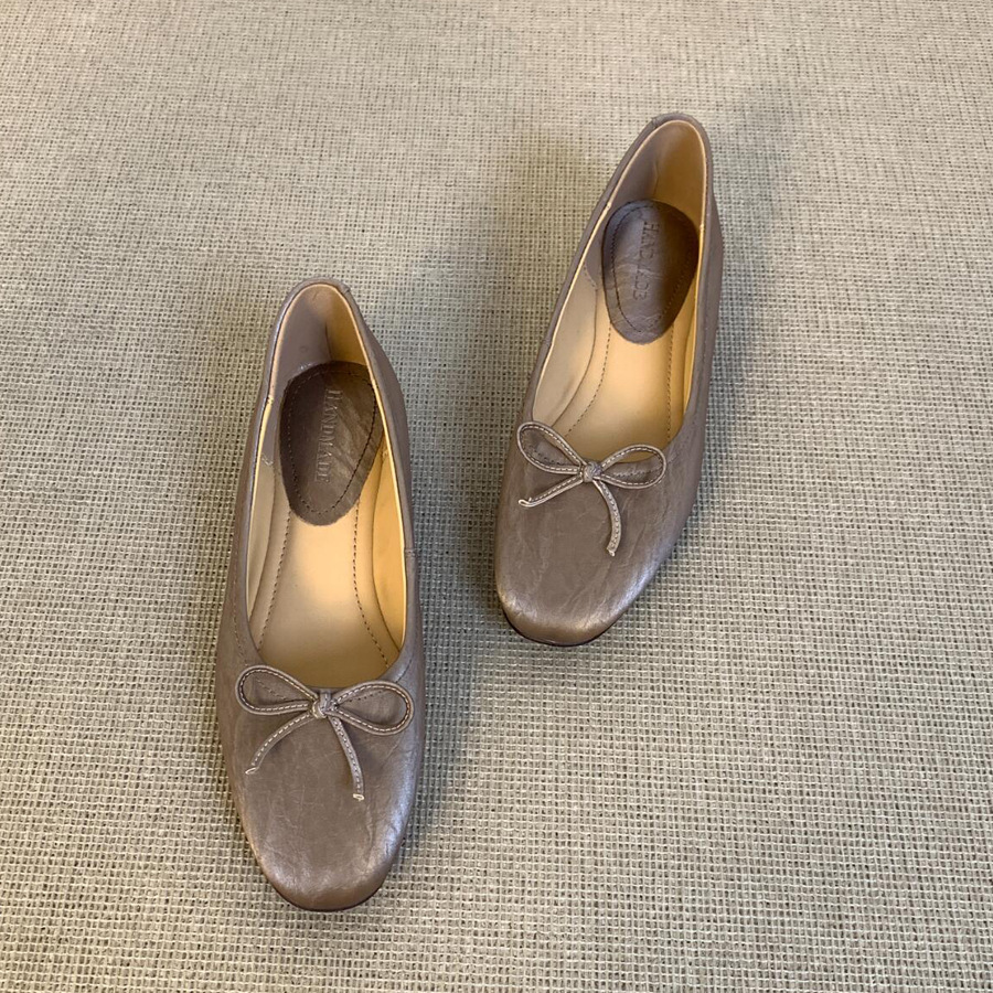 Ready Stock ~ Bow Mary Jane Shoes Women's Satin Shoes Shallow Elegant Low Heel French Retro Flats National Style Women's Shoes