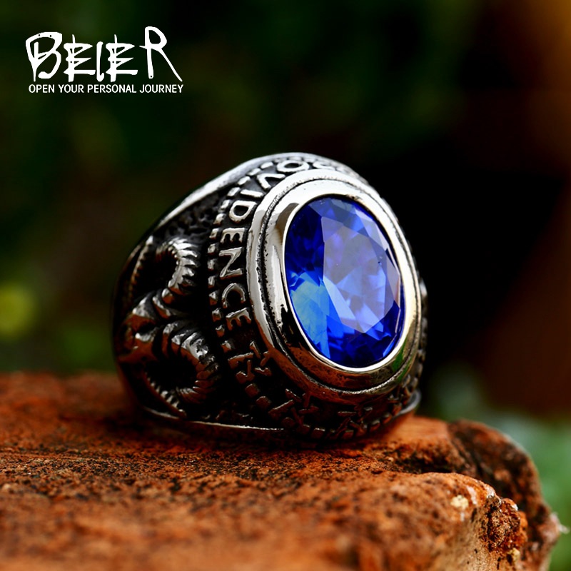 beier personalized fashion stainless steel jewelry G.V Original engraved titanium steel inlaid zircon vintage Masonic ring