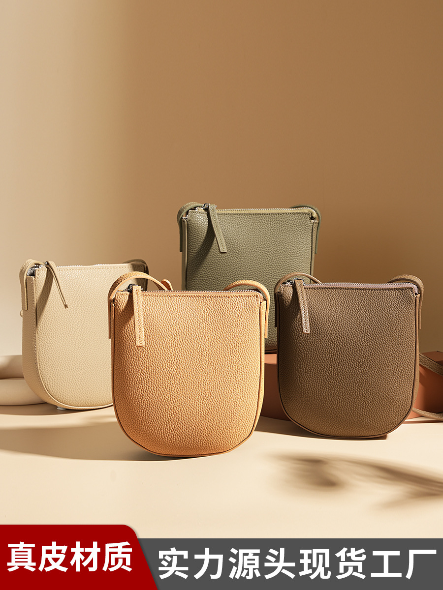 New Genuine Leather Large Capacity Korean-style Mobile Phone Bag High-end Fashionable All-match Cowhide Shoulder Crossbody Small Bag for Women