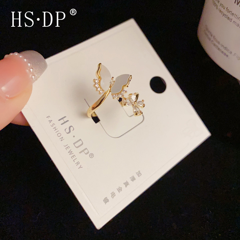 Niche design shell butterfly open ring women's light luxury fashion high-end temperament all-match index finger ring wholesale