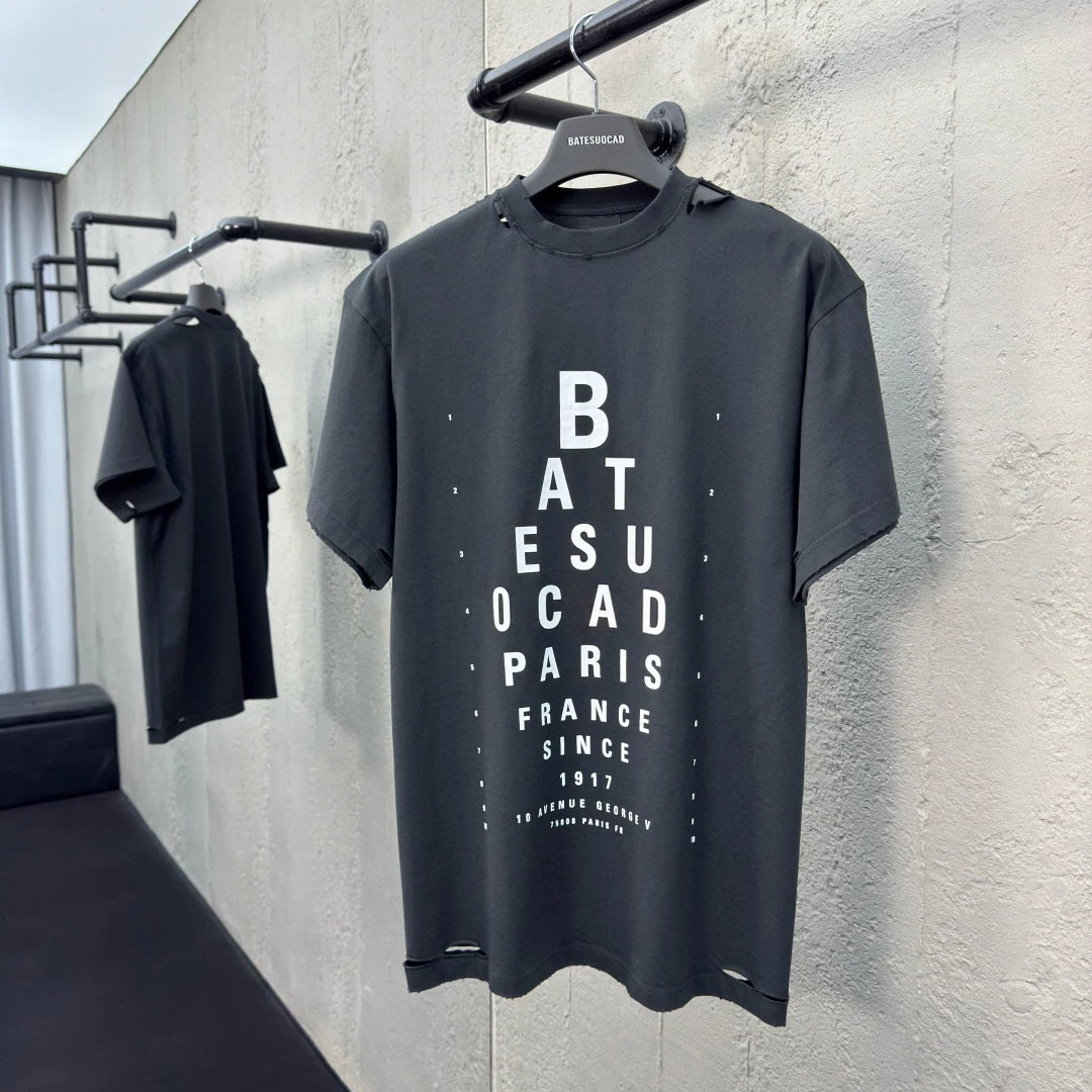[Heavy/Collection] 25s New BATESUOCAD Printed OS Letter Small Collar Couple's Short Sleeve T-shirt Trendy