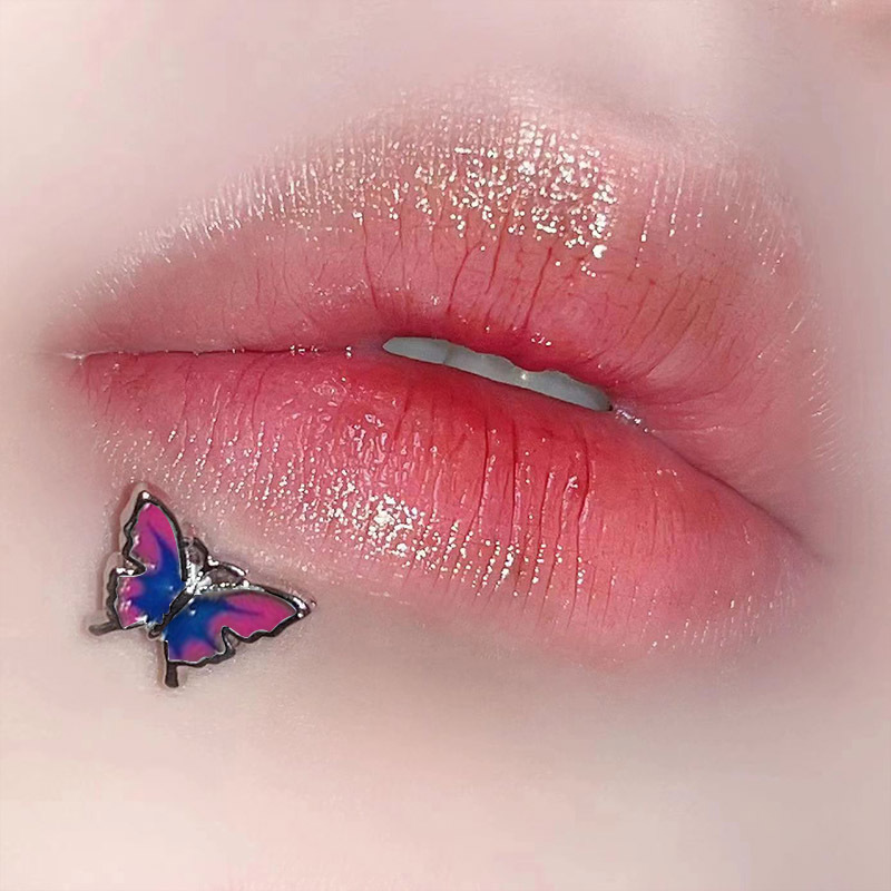 Titanium Steel Bow Diamond Lip Nail Flash Titanium Steel Niche Peach Lip Ring Sweet Cool Spice Ins Piercing Jewelry