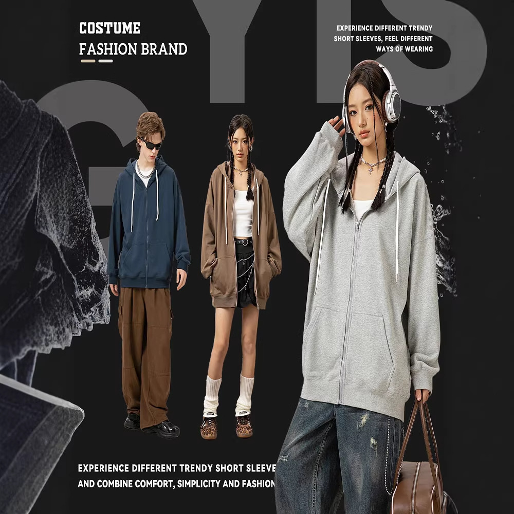 370g Earth-Tone Terry Crewneck Pullover Sweatshirt American Style Trendy Casual Long-Sleeve Jacket Loose Top Wholesale