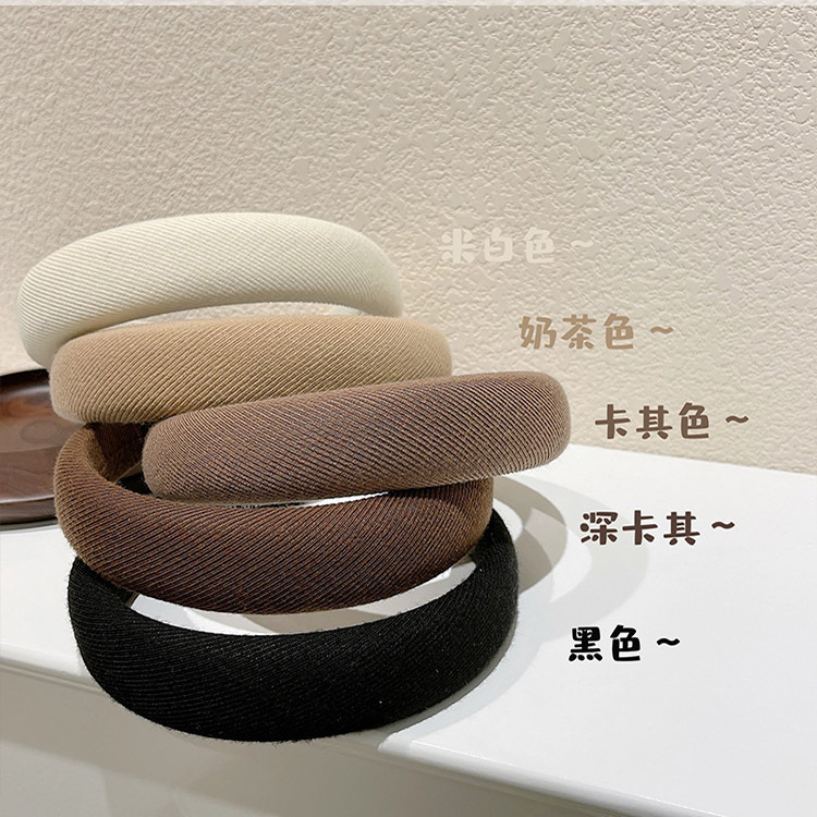 Korean Internet Celebrity Milk Curry Color Sponge Hair Hoop Simple Temperament High Cranial Top Khaki Hair Hoop Women's All-match Hair Accessories