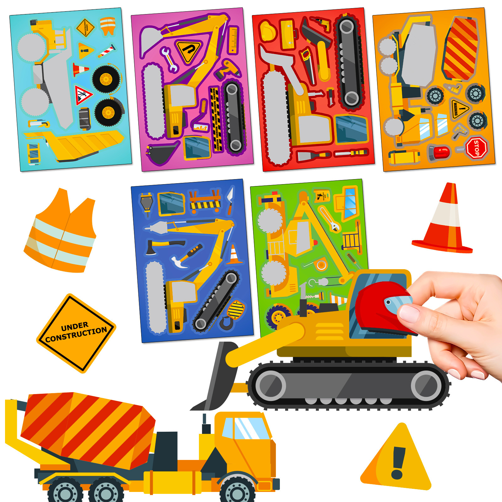 Cross-Border 6 Sheets/Pack Construction Truck DIY Face-Changing Stickers Construction Vehicle Truck Children's Graffiti Puzzle Stickers