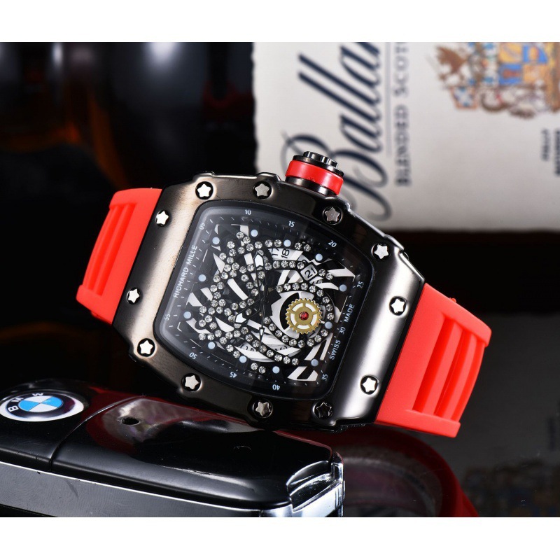 Foreign trade men's rubber belt 3-pin second quartz running ghost head Richard watches manufacturers wholesale