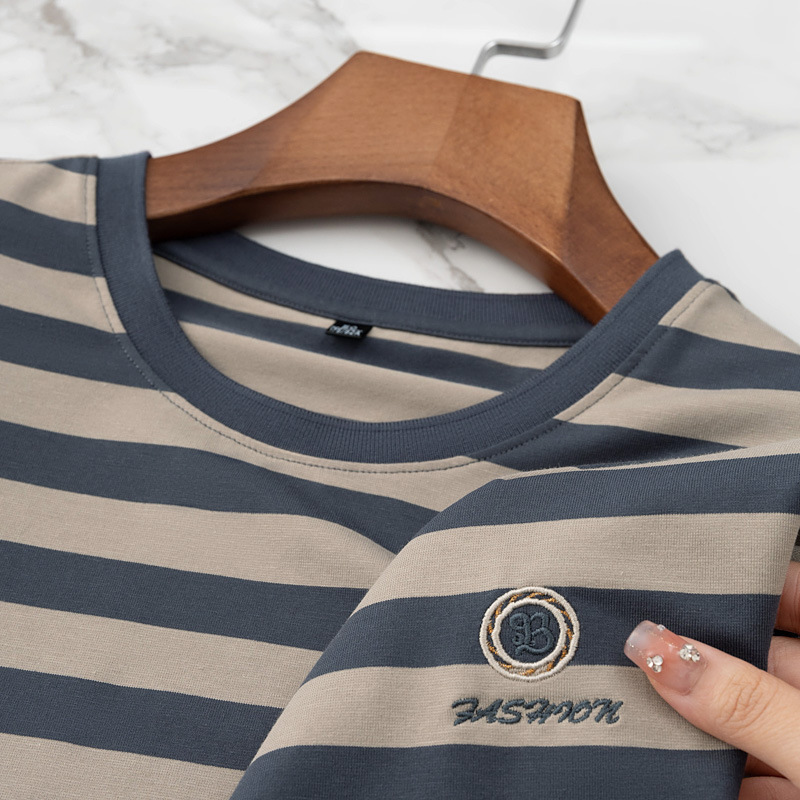 Summer Striped Crewneck Pullover Men's T-shirt Top 2024 New Casual Loose Men's Striped Short-sleeved T-shirt