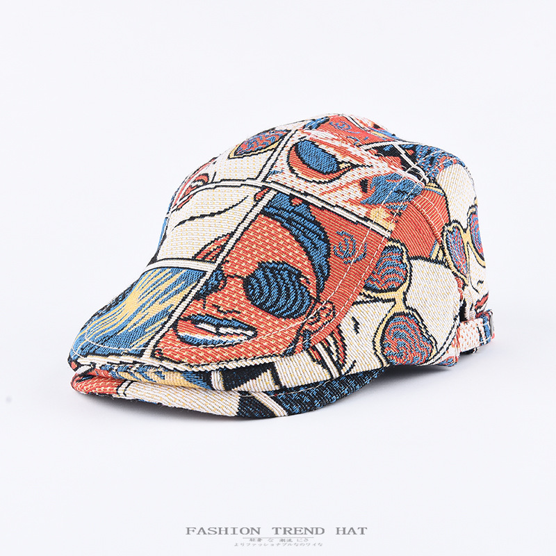 Vintage Graffiti Progressive Cap Men's and Women's Face Shining Small Wave Cap Fashion Jacquard Spring and Autumn Big Head Bailey Hat