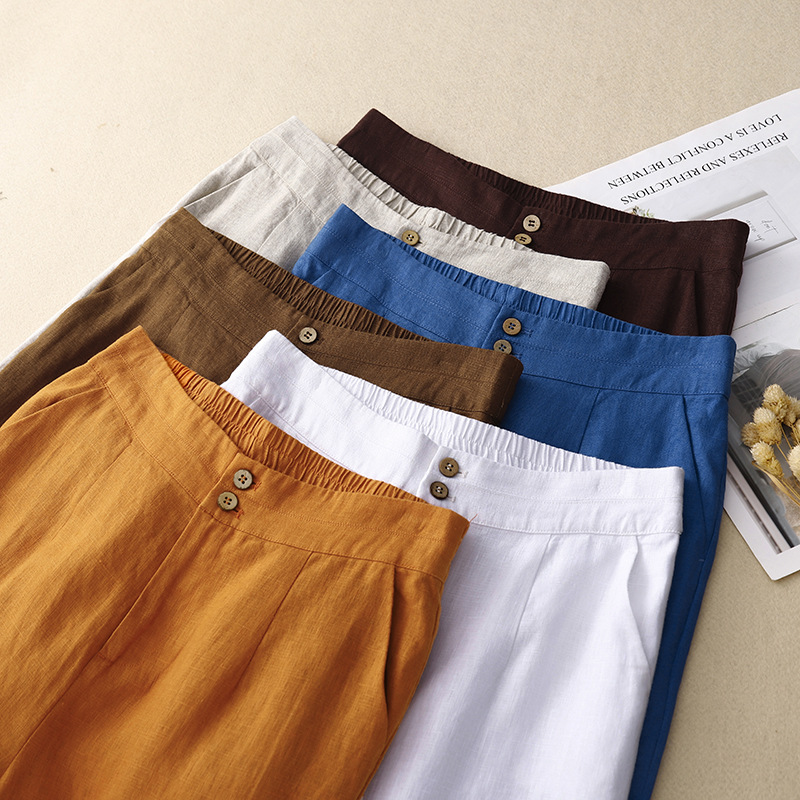 12 Colors Solid Color Cotton Linen Wide-Leg Pants for Women 2026 Spring/Summer New Casual Straight-Leg Pants Slimming Versatile Women's Long Pants