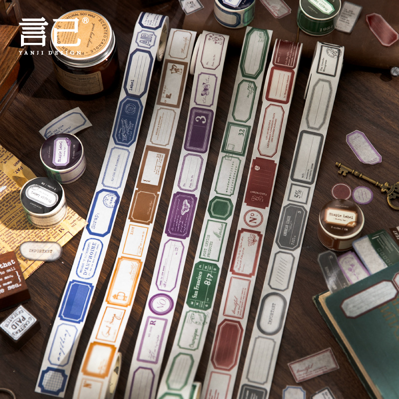 Yanji Long Cycle Washi Tape Simple Label Series Basic Light Retro 6 Styles Journal Base Stickers