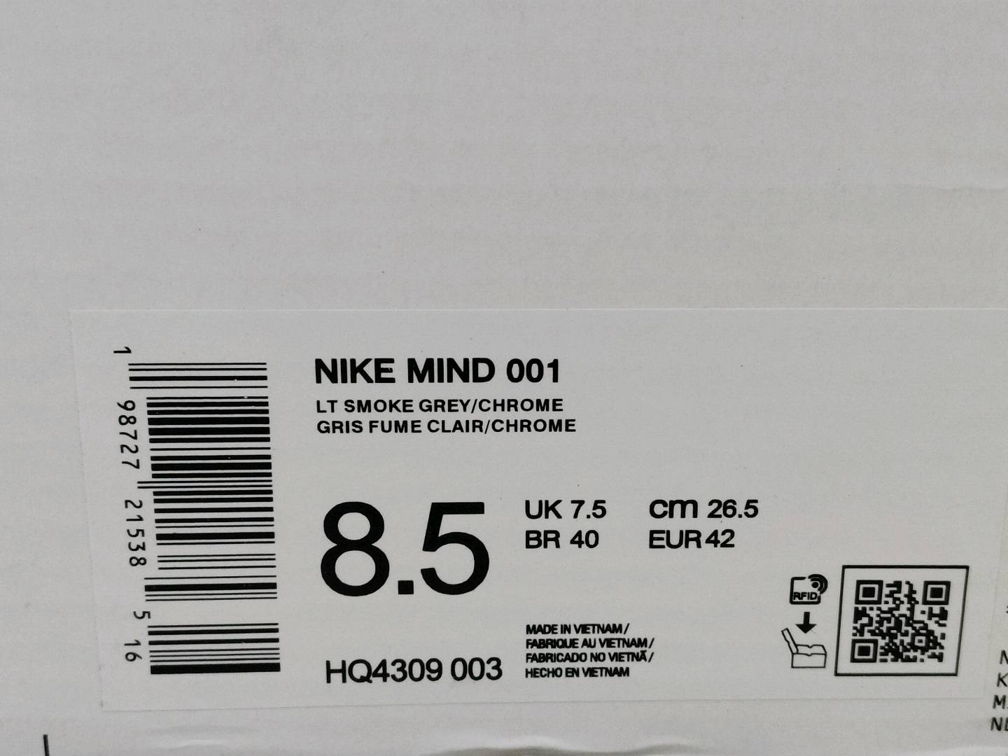 Nike Mind 001 LT Smoke Grey/Chrome QC