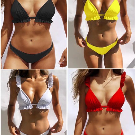 European and American trade solid color flounces sexy bikini suit S003