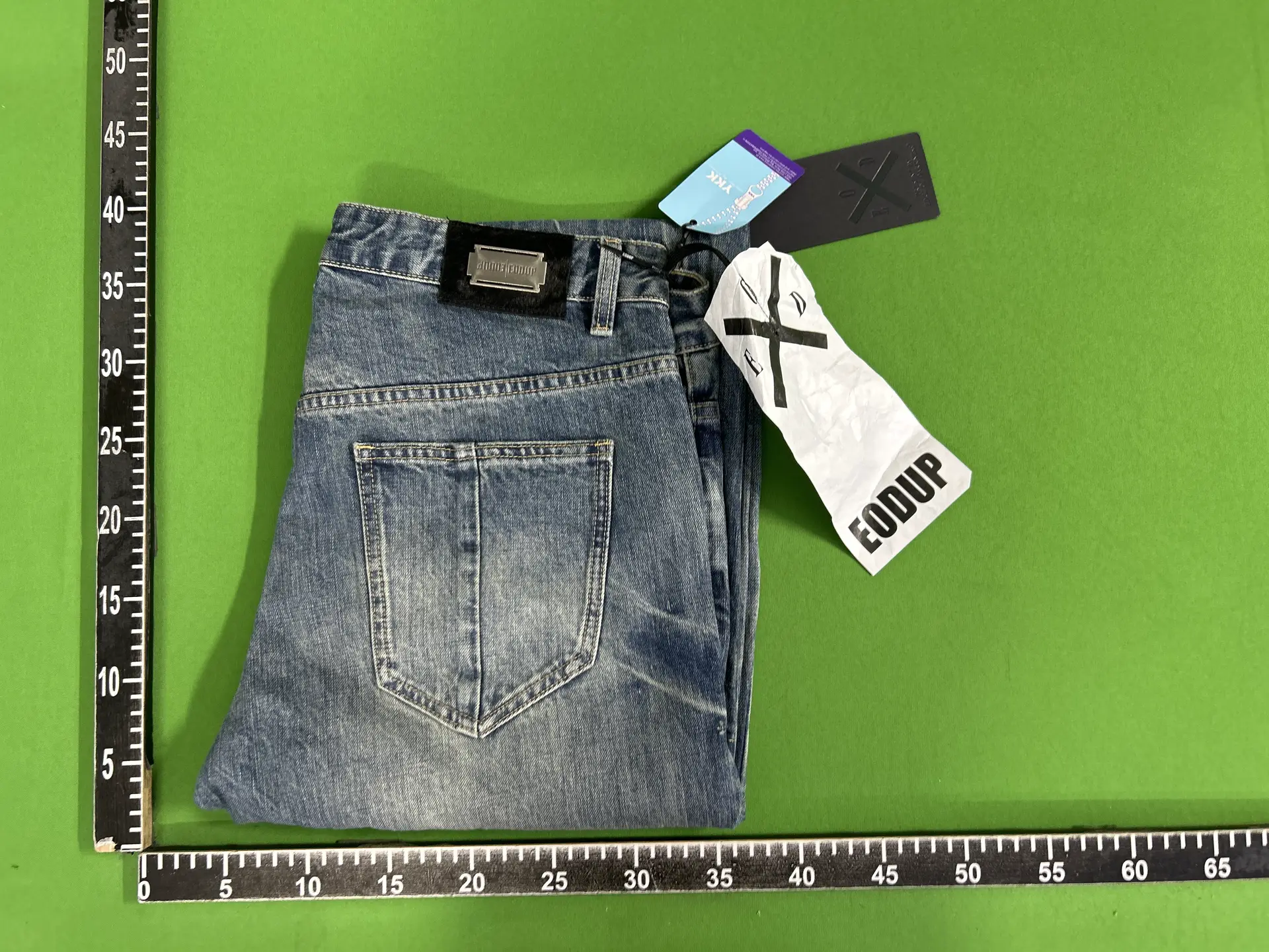 Eodup'Tsunami' Scimitar Water Ripple Lightning Gun Flower Water Wash Blue Vintage Dark Avant-Garde Tailored Jeans