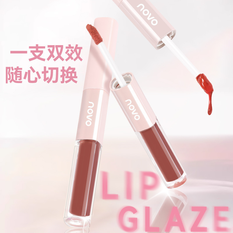 NOVO Mist-Feeling Double-Effect Lip Glaze Double-Head Double-Quality Double-Effect Lip Makeup Silky Matte Aqua Lip Honey Cheap Price