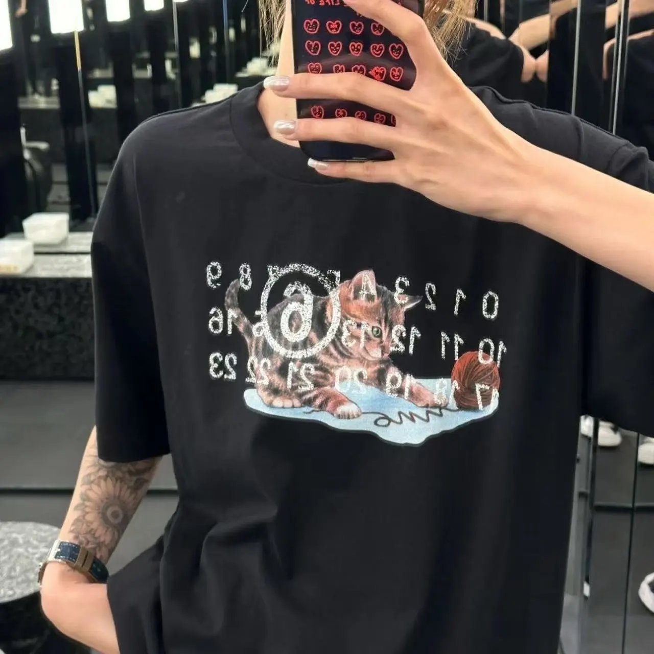 European and American digital printed MM6 cotton high-quality men's t-shirt women's short-sleeved trendy heavy 230g base top