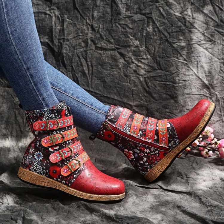 Autumn and Winter New Large Size 43 Martin Boots Women's Amazon Embroidered Bohemian Ethnic Style Short Boots Flat Medium Boots