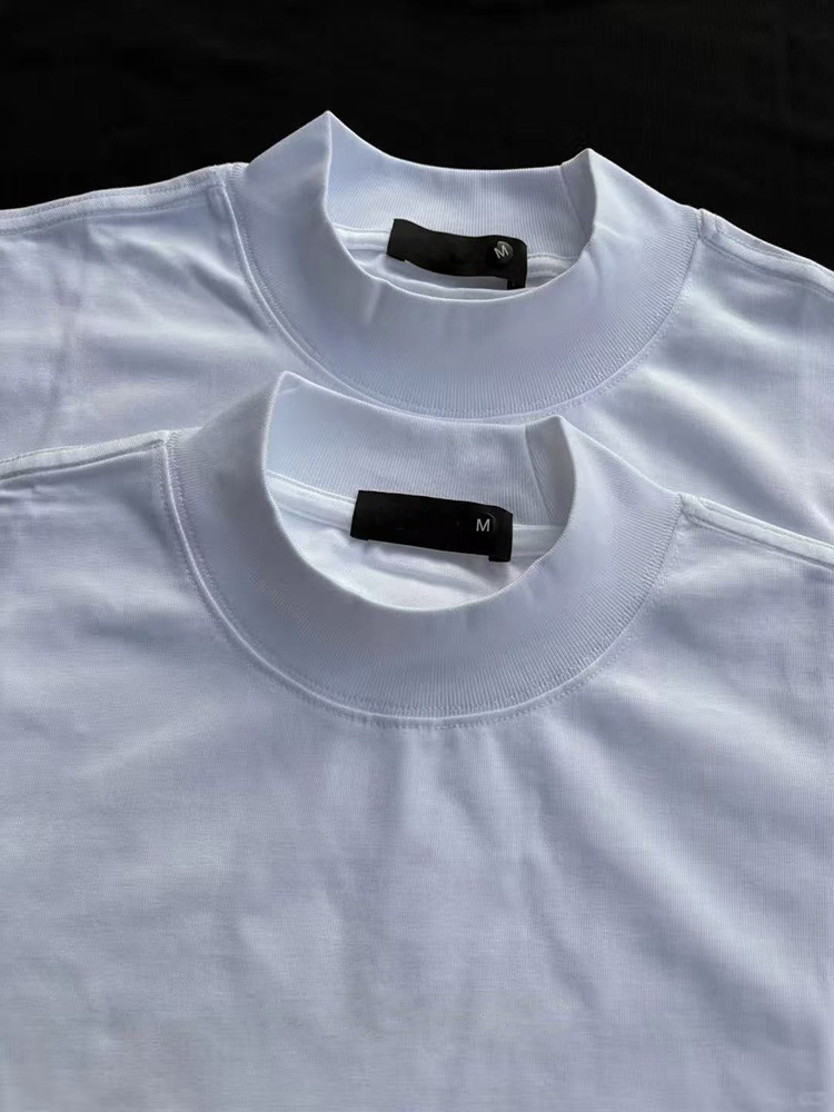 2026 High-Neck American-Style T-Shirt Short-Sleeve Men's Heavy-Duty Loose Fit Drop Shoulder Minimalist Solid Color Versatile Base Shirt Oversize