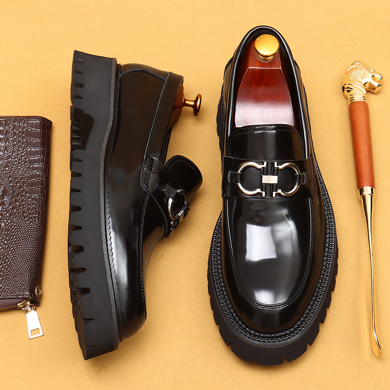 [Active] First-Layer Cowhide Loafers Men's Business Casual Shoes Thick-Soled British Slip-On Men's Shoes