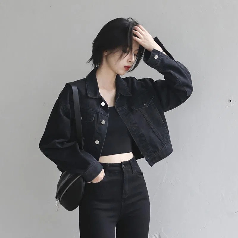 Factory New Early Spring Retro Street Style Loose Short Denim Jacket for Women Versatile Jacket Long-Sleeved Top