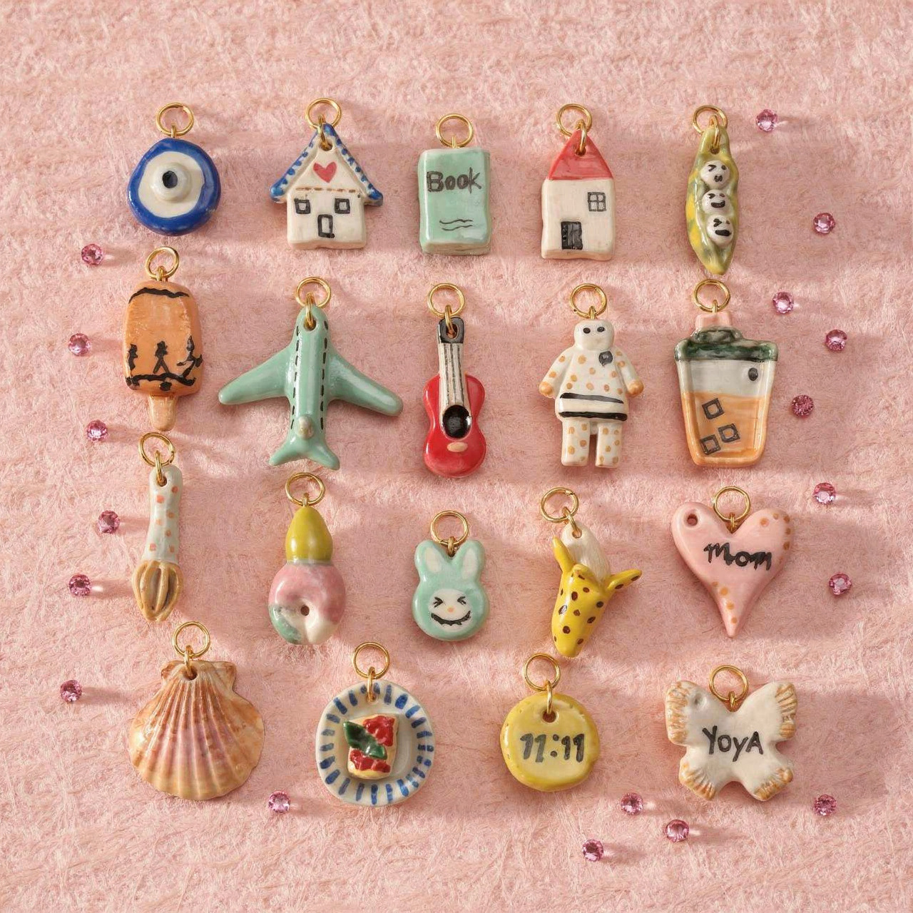European and American Cross-Border New Daily Necessities Guitar Airplane Milk Tea Pendant DIY Enamel Painting Series 14K Gold Color-Preserving Batch