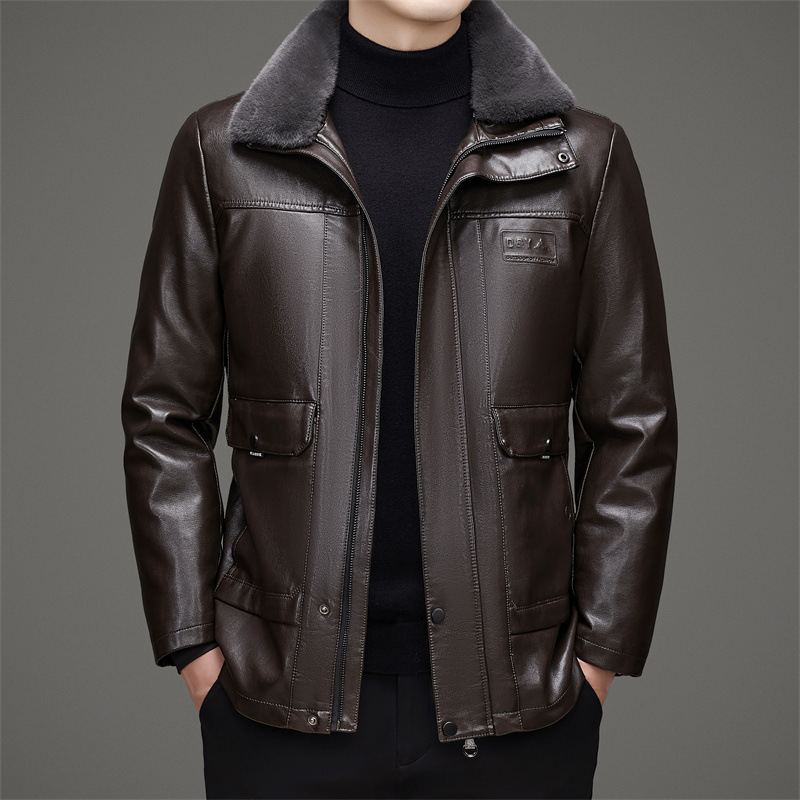 Removable liner down leather men's coat father's autumn and winter middle-aged leather jacket down jacket men's clothing