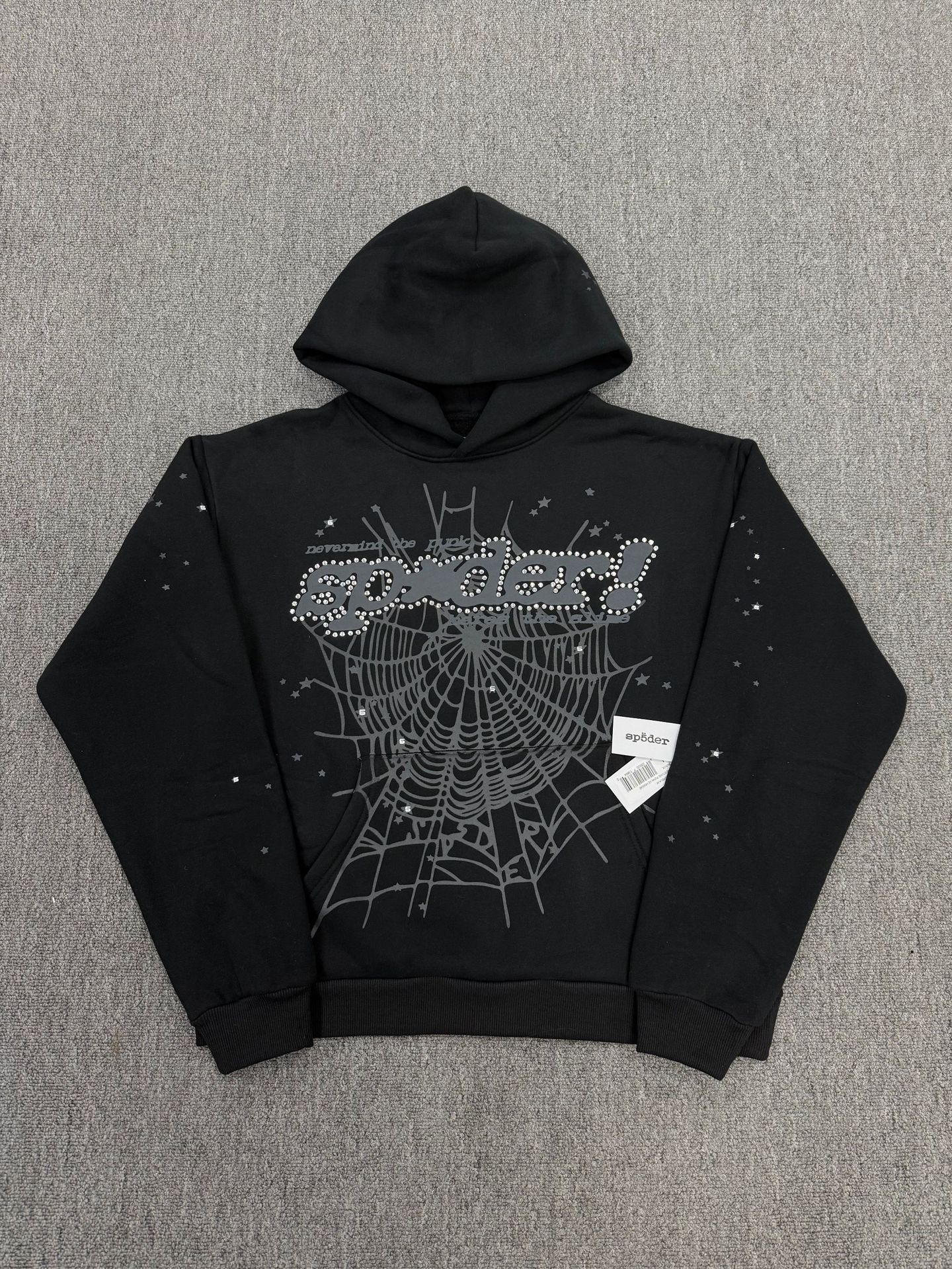 Factory Direct Supply European and American Trendy Brand Spider Sp5Der Sweatshirt with Rhinestone Spider Web Letter Print Loose Hoodie for Men