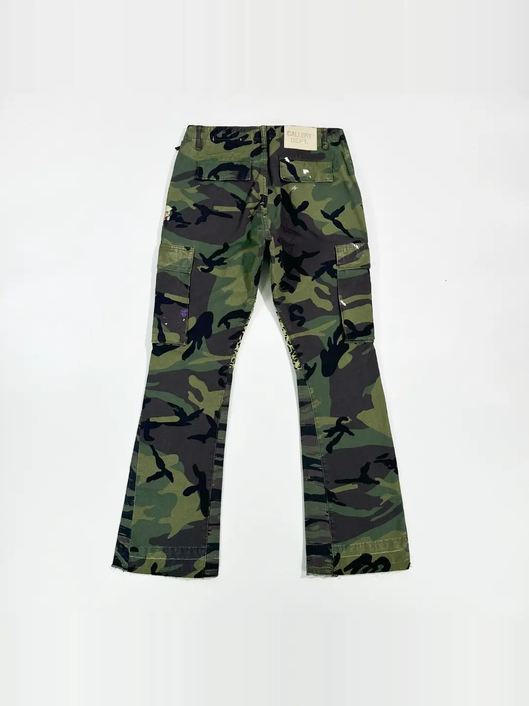 Gallery Dept La Gamo Flare Camouflage Leopard Print Splash Ink Patchwork Micro Flare Cargo Pants pants