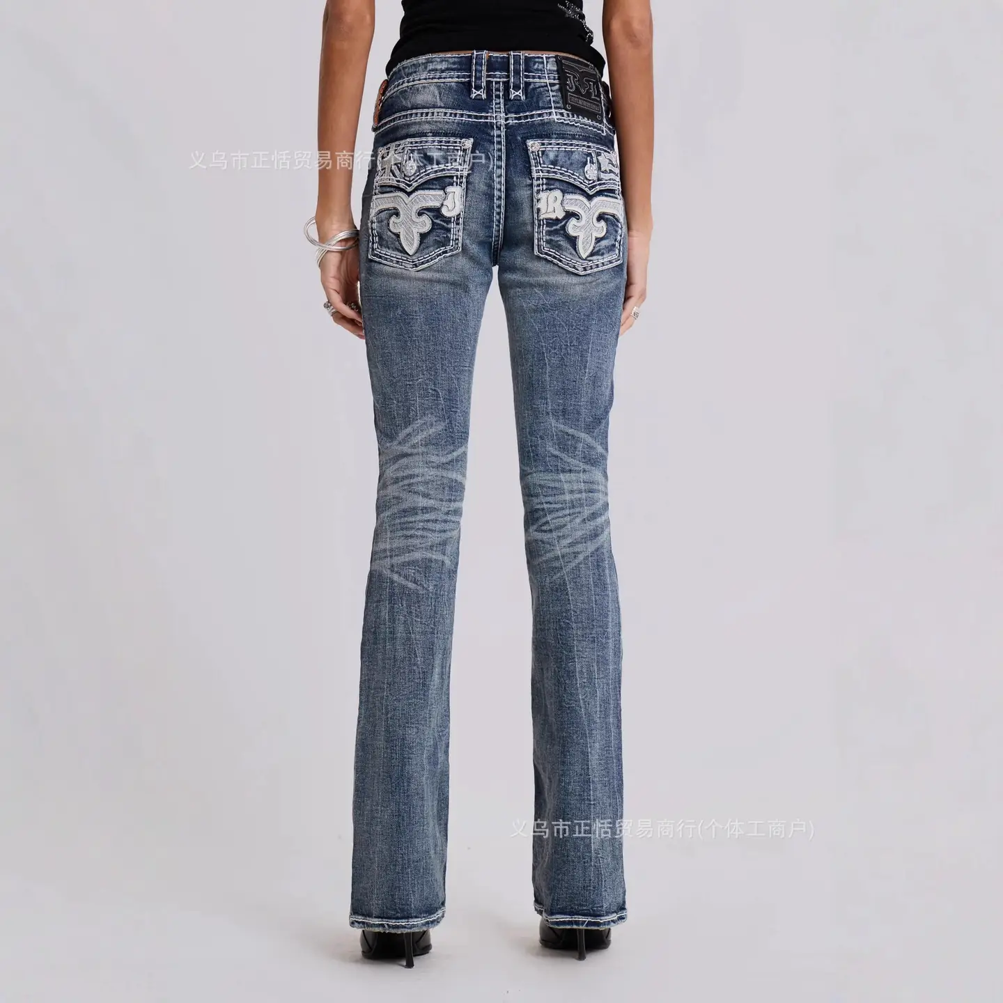 European and American Cross-Border Personalized Street American Retro Style Hip-Hop Trendy Fashion Embroidered Jeans Tight Straight Pants