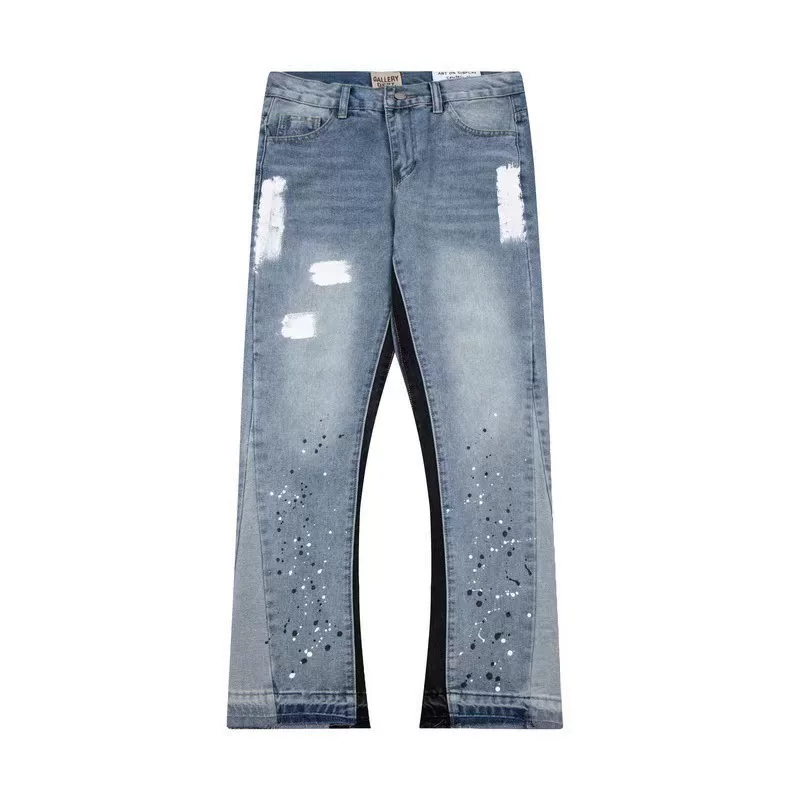 American fashion brand ripped, spliced, gradient spray painted jeans, retro distressed, splashed ink, high street denim pants, men and women
