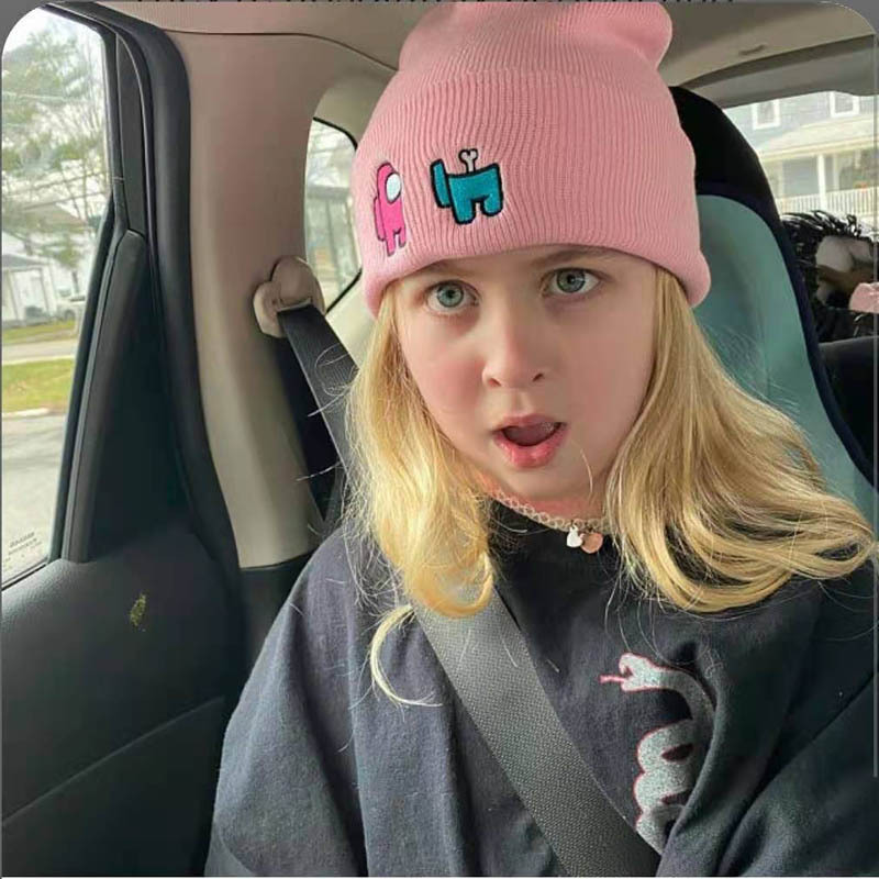 Men and women students cute cartoon Among us game embroidery knitted hat warm hat wool hat pullover cold hat