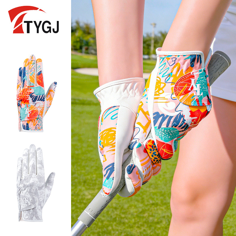 Ty Women's Sports Gloves, New Spring and Summer Style Painted Breathable Fiber Cloth Golf Gloves, Sweat-Absorbent and Non-Slip