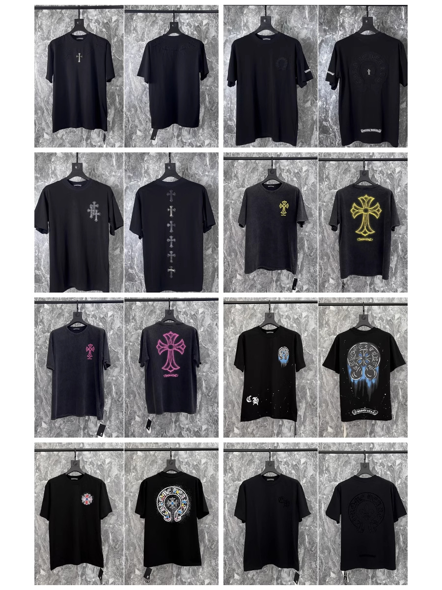 High Version Chrome Hearts25S Summer New Chrome Digital Printing Washed Distressed Short-Sleeved T-Shirt