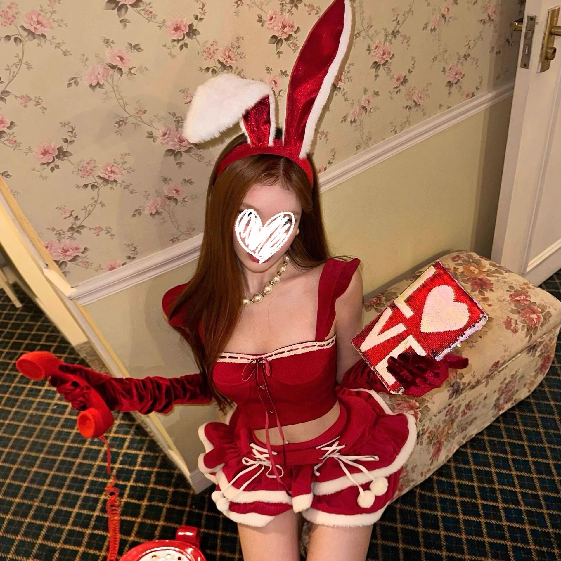 Sexy Pure Desire Bunny Ear Headband Autumn and Winter Red Christmas Outfit Headband Performance New Year Bunny Girl Hair Accessories for Women