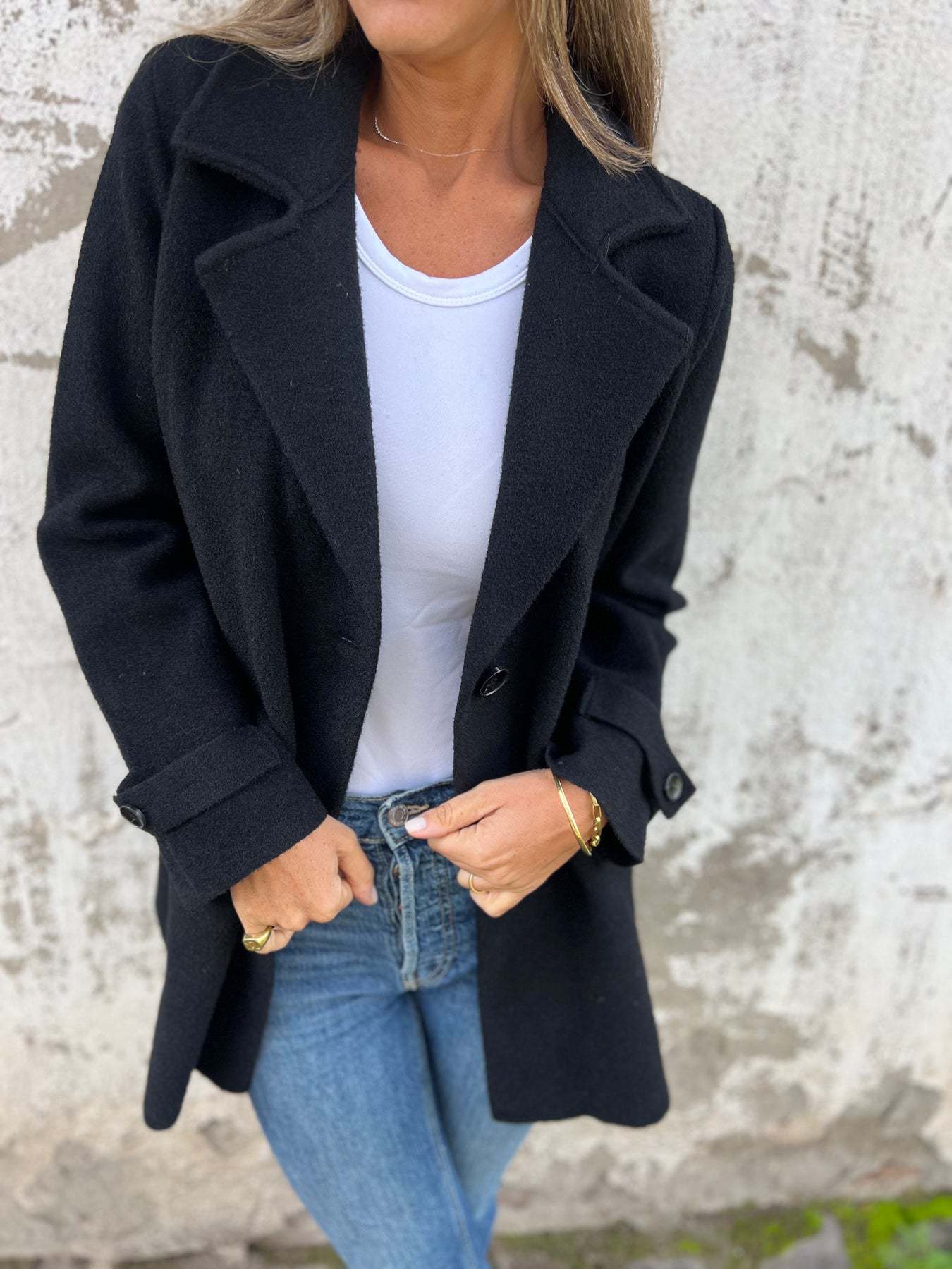 Amazon 2024 Europe and the United States cross-border autumn and winter new women's woolen coat casual loose lapel fake pocket cardigan
