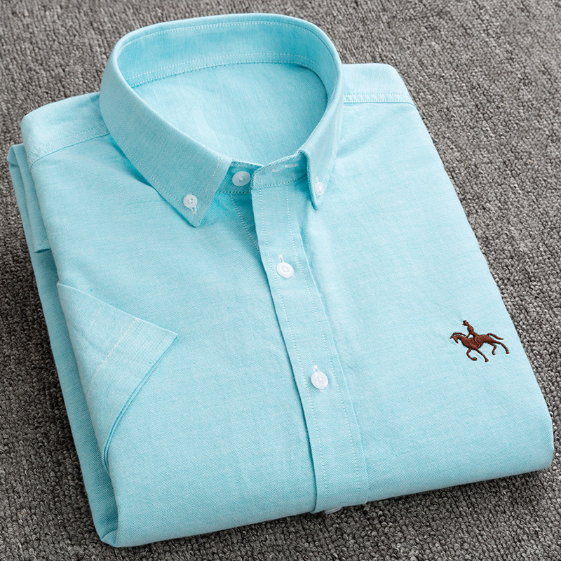 Paul Men's Short Sleeve Shirt Youth Pure Cotton Oxford Spinning Shirt Daily Casual Pure Cotton Solid Color Summer Shirt