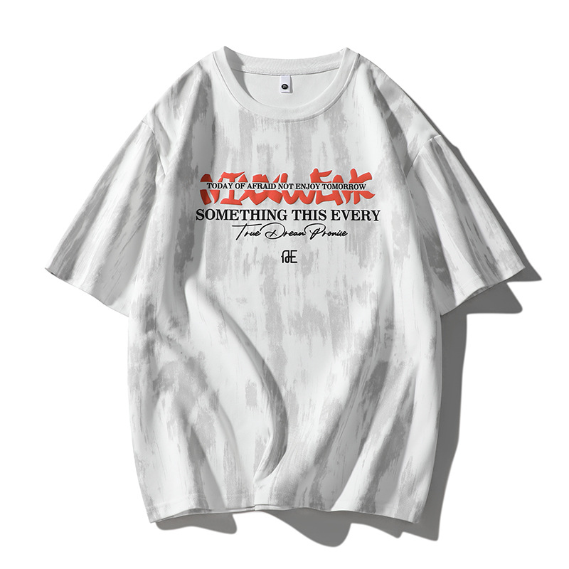 American Retro Vintage Style Printed Round Neck T-Shirt for Men, Plus Size, Fashionable and Versatile