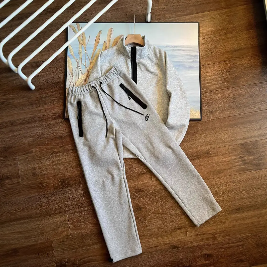25 spring and fall small hook print men's solid color half-zip sleeve sleeve sweater pants set can be sold separately
