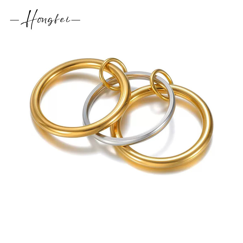 Amazon Wish Popular Stainless Steel Multi-Layer Stacked Rings for Women Niche Design 18K Gold Men's Rings Wholesale