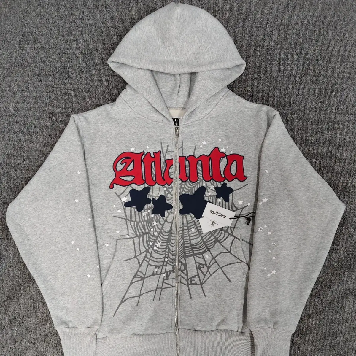 海外热销sp5der Hoodies大字母蜘蛛网宽松连帽衫拉链外套加绒卫衣