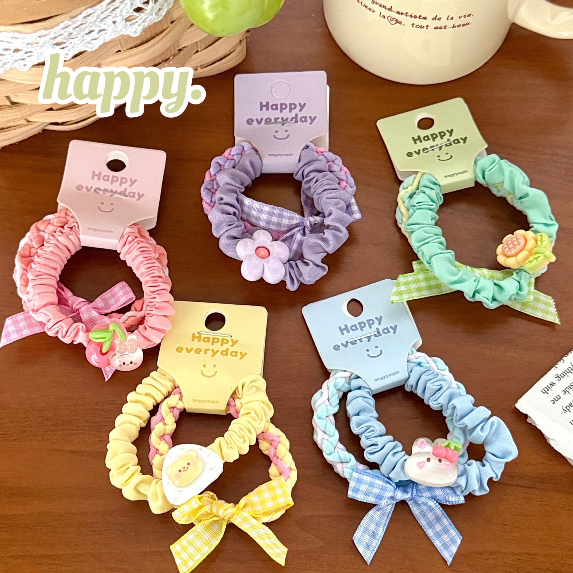 Cream Butter Bear Large Intestine Hair Ring Cartoon Small Fresh Hair Rope Female Student Hair Accessories Macaron High Elastic Rubber Tendons