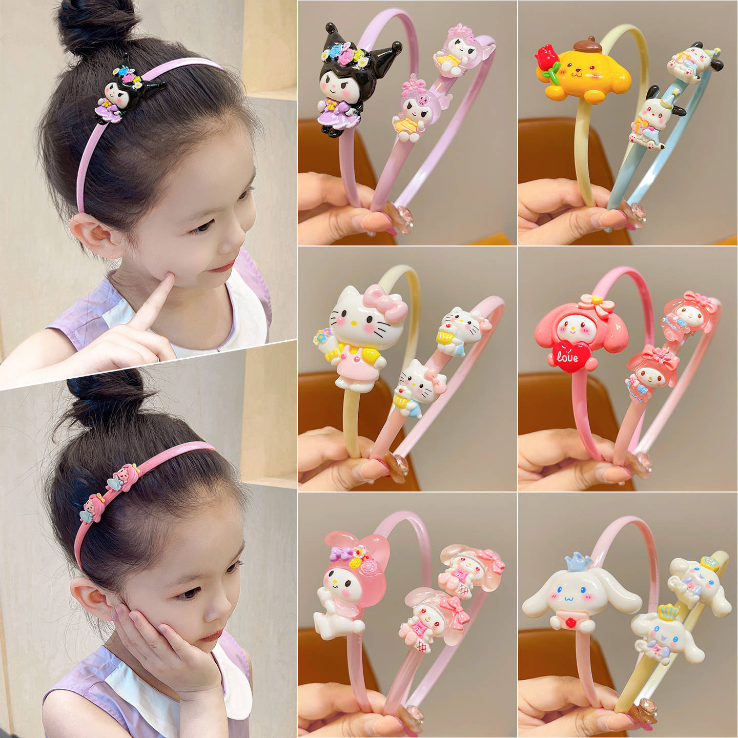 Children's Headband for Girls, Cartoon Kuromi Hair Accessory, High Crown Non-Slip Headband with Teeth