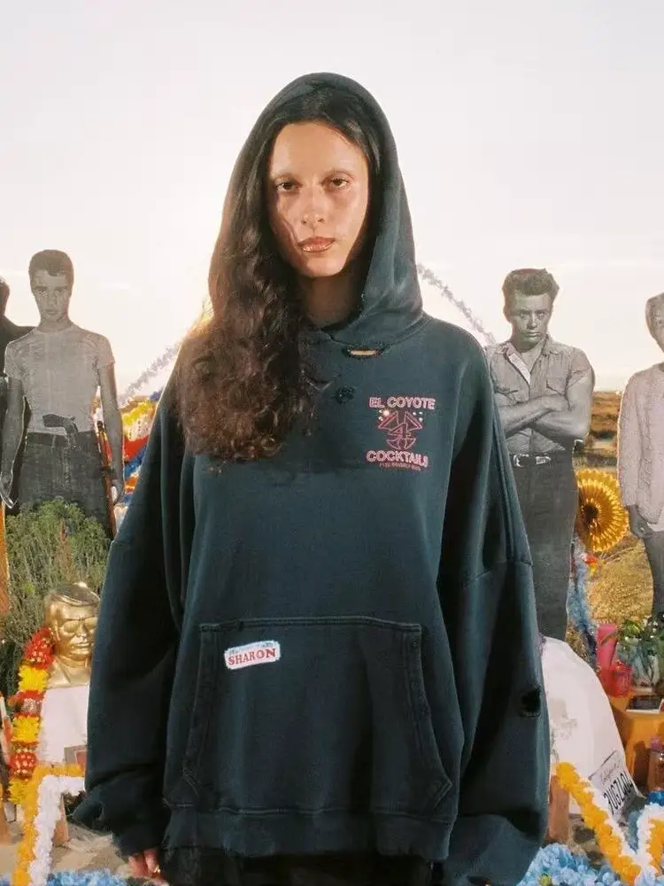 【Z Generation Nightmare】Palyhollywood'Doll Valley' Portrait Graffiti Print Rhinestone Hoodie
