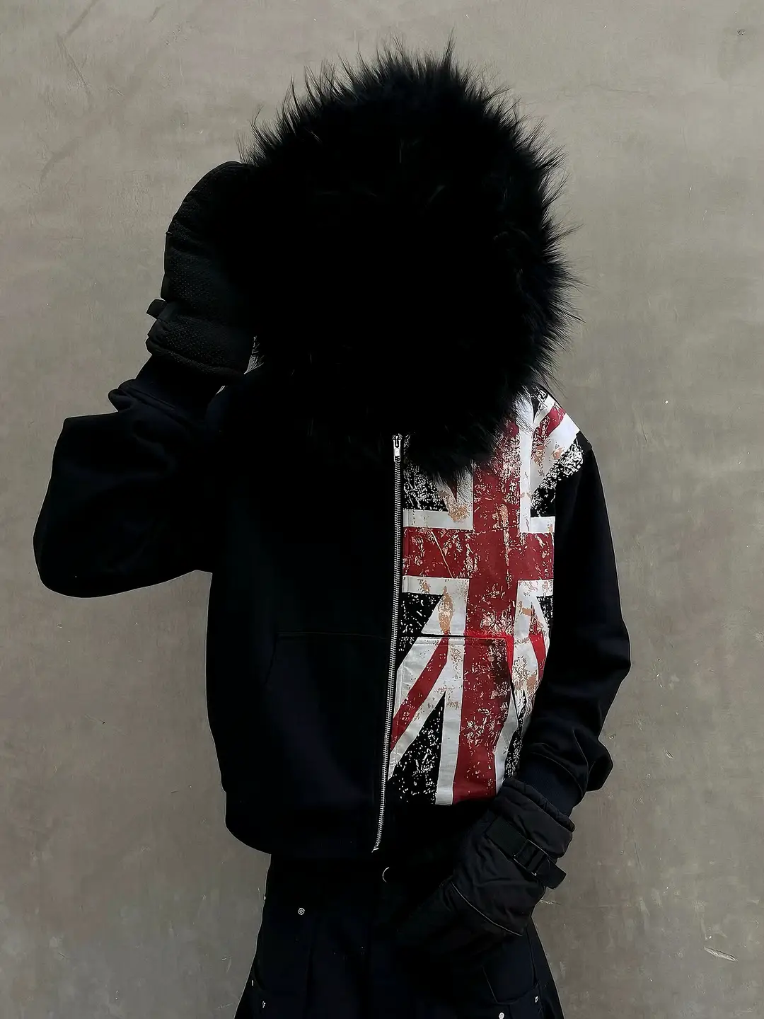 Opium YVL visual style flag Print fur collar hooded zipper Sweatshirt Hoodie unisex