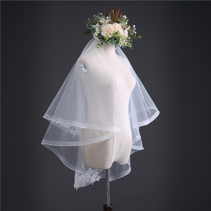 Retro Double-Layer Hair Comb Bridal Veil Korean Short Lace Applique Elastic Mesh Wavy Edge Wedding Veil Wedding Veil